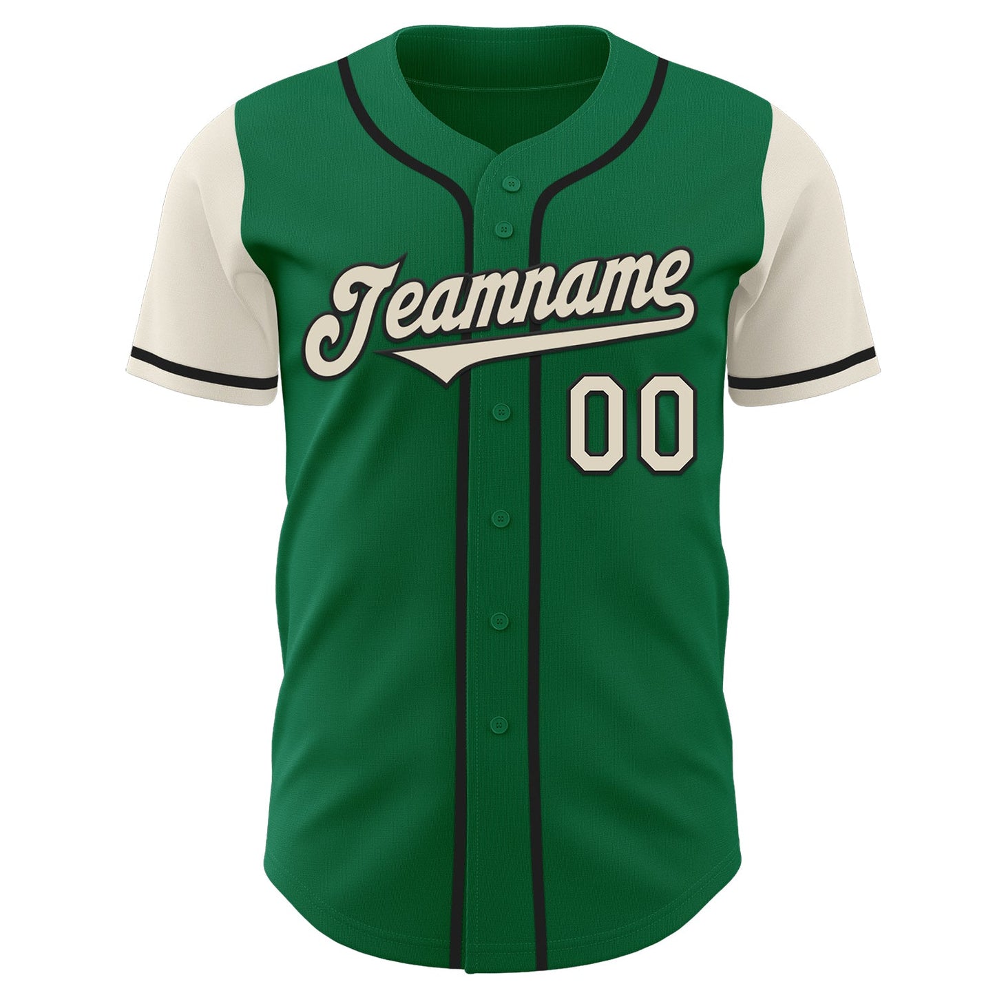 Custom Kelly Green Cream-Black Authentic Two Tone Baseball Jersey view 2