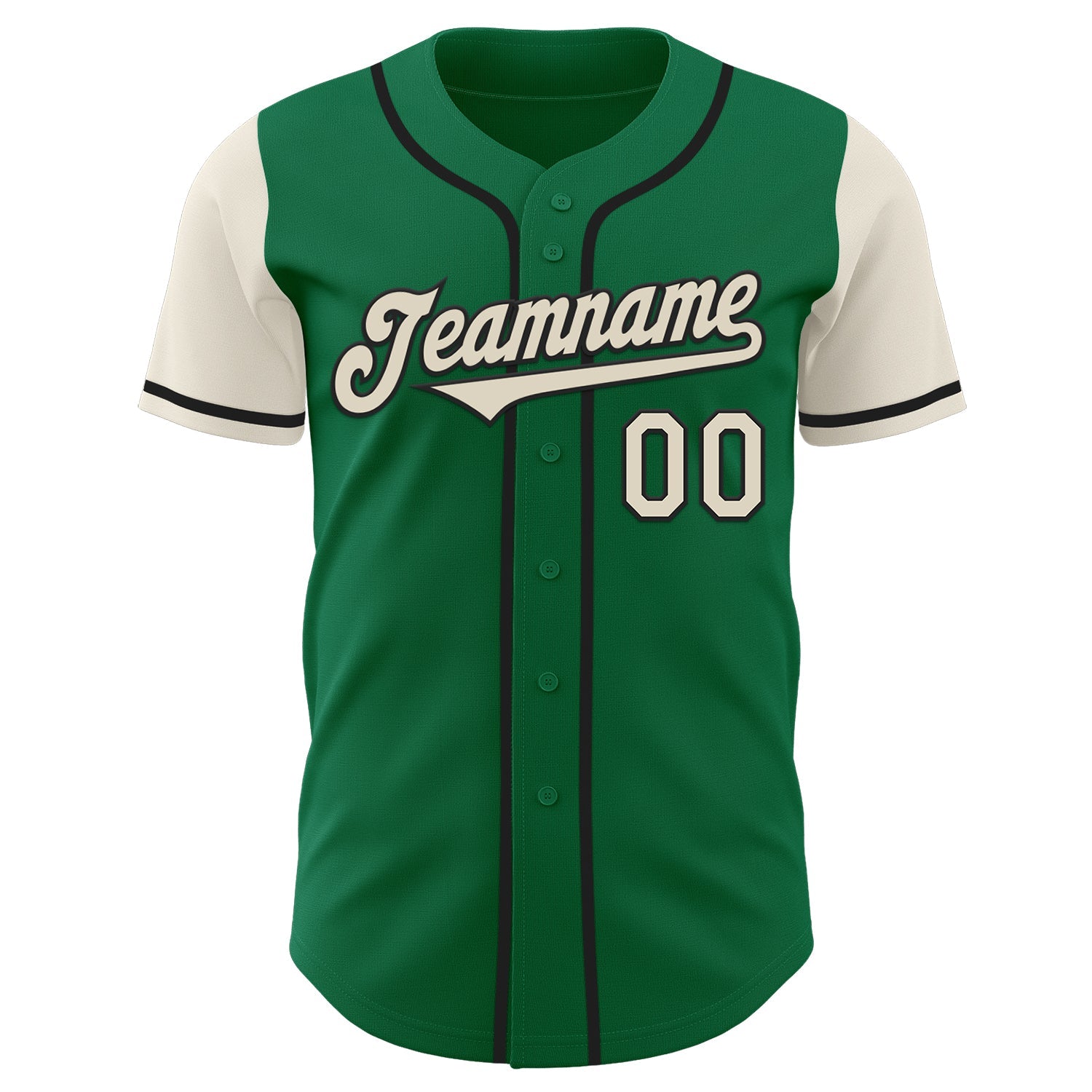 Custom Kelly Green Cream-Black Authentic Two Tone Baseball Jersey view 2