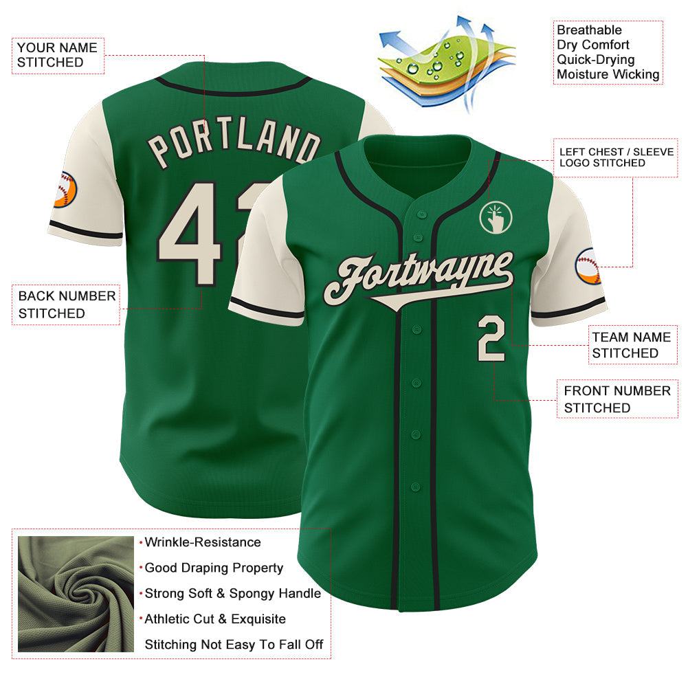 Custom Kelly Green Cream-Black Authentic Two Tone Baseball Jersey view 3