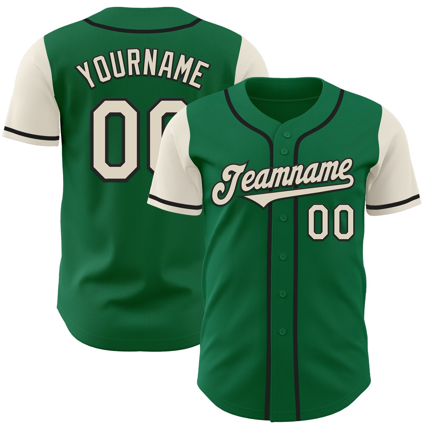Custom Kelly Green Cream-Black Authentic Two Tone Baseball Jersey - Main View