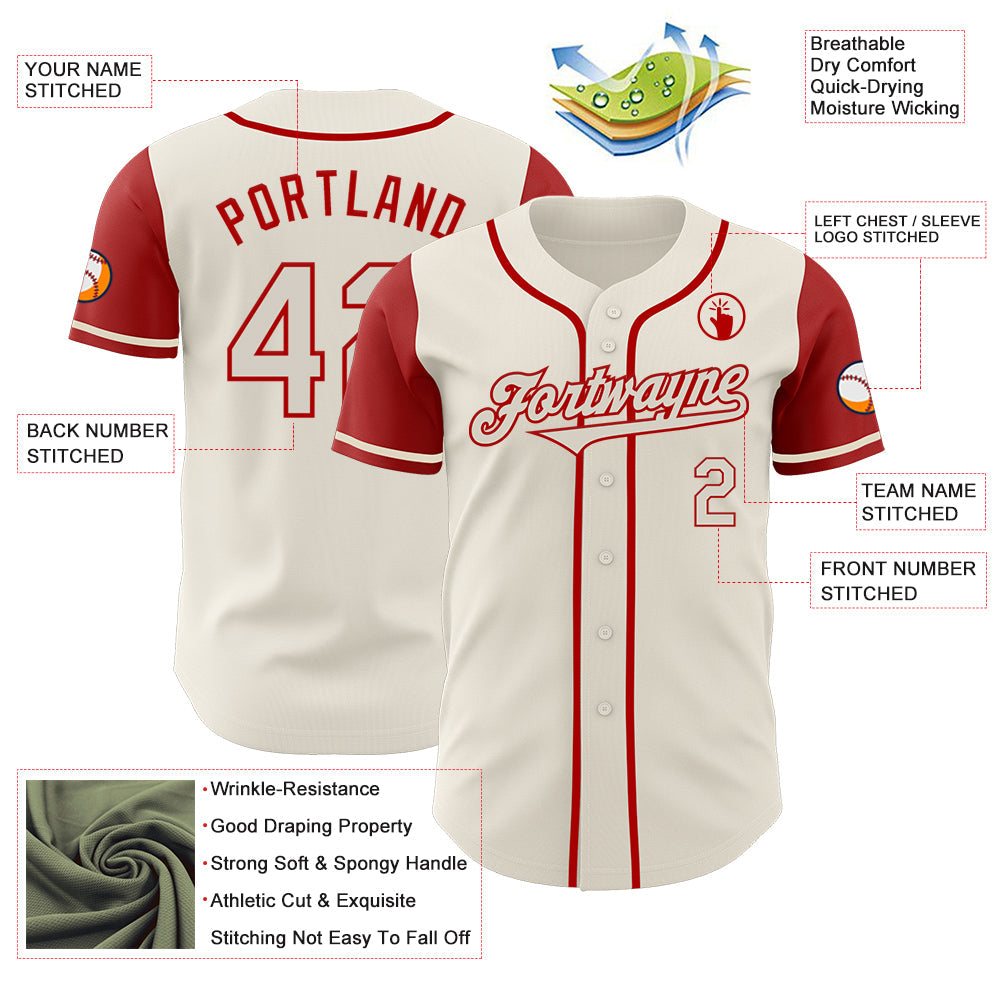 Custom Cream Red Authentic Two Tone Baseball Jersey view 3