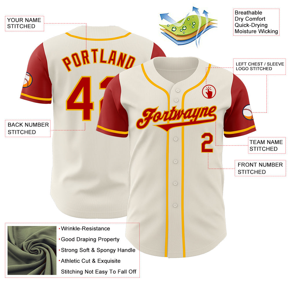 Custom Cream Red-Gold Authentic Two Tone Baseball Jersey view 3