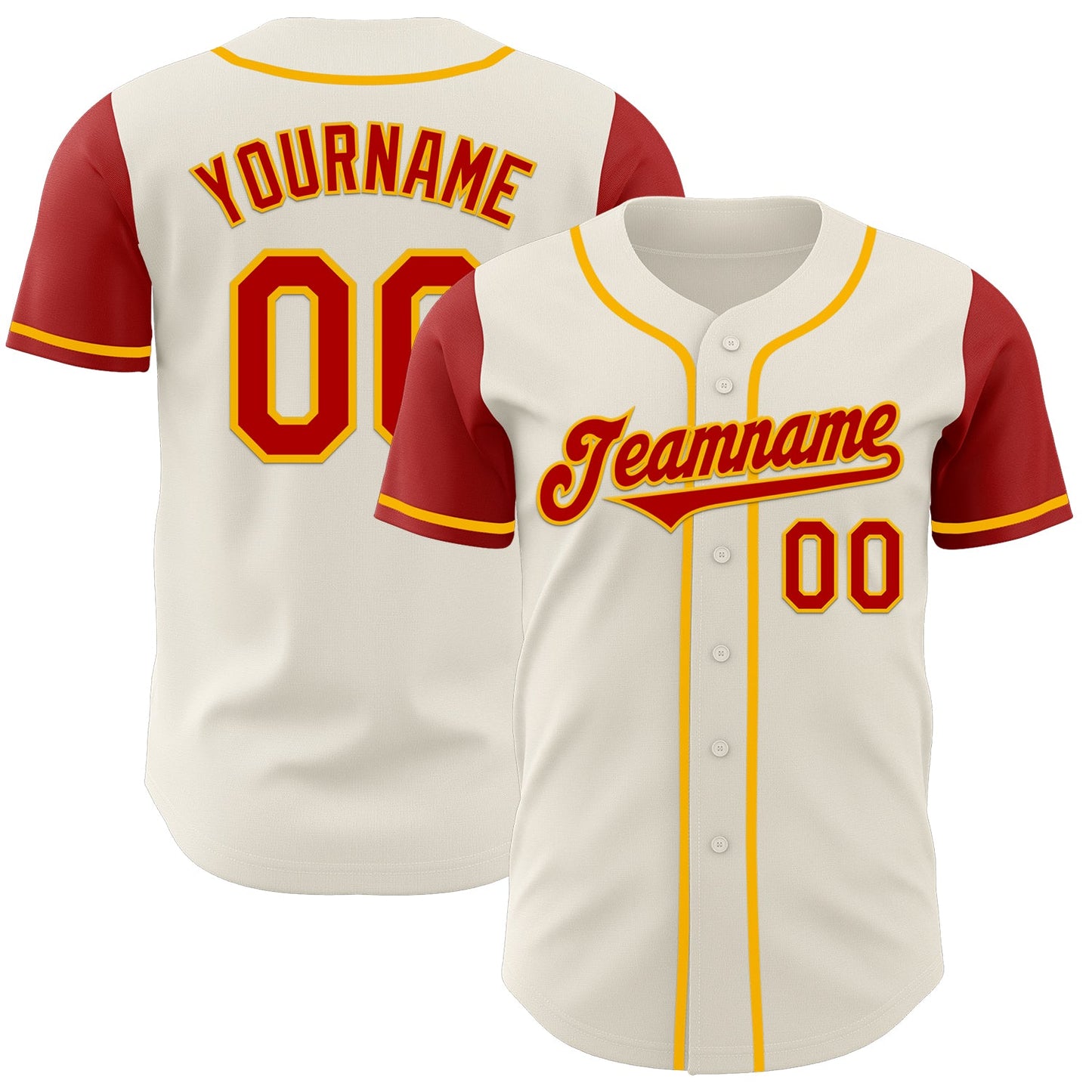 Custom Cream Red-Gold Authentic Two Tone Baseball Jersey - Main View