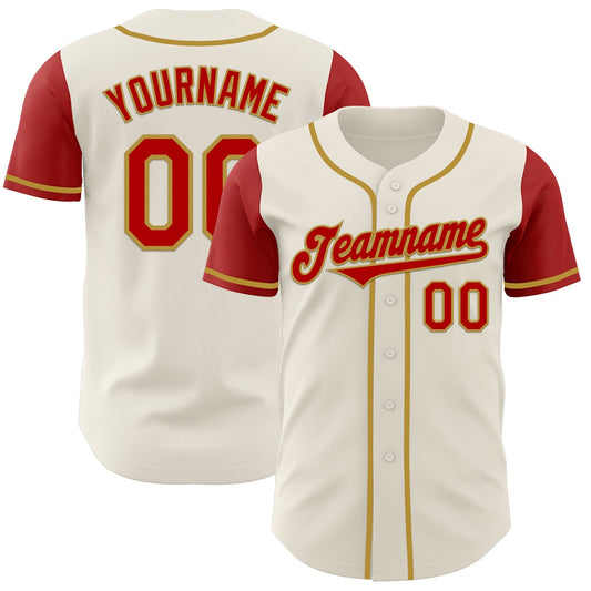 Custom Cream Red-Old Gold Authentic Two Tone Baseball Jersey - Main View