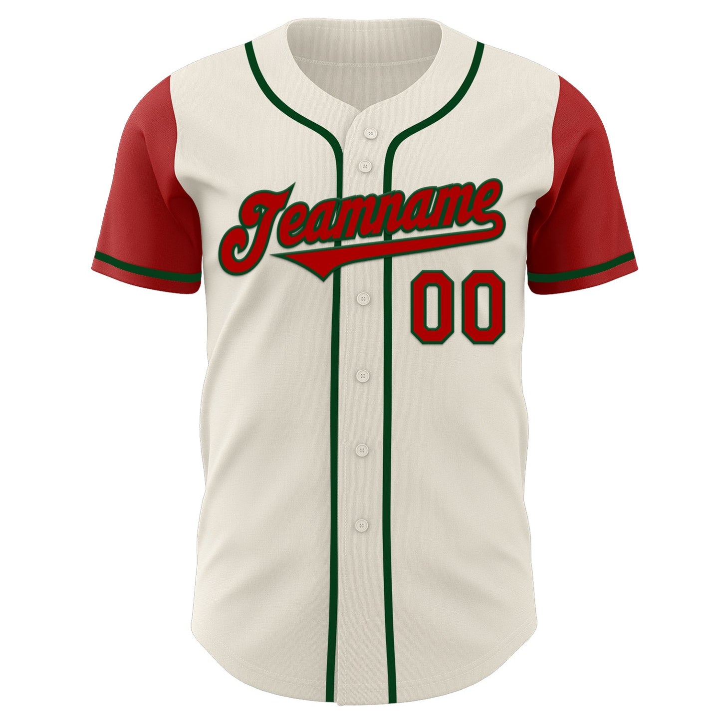 Custom Cream Red-Green Authentic Two Tone Baseball Jersey view 2