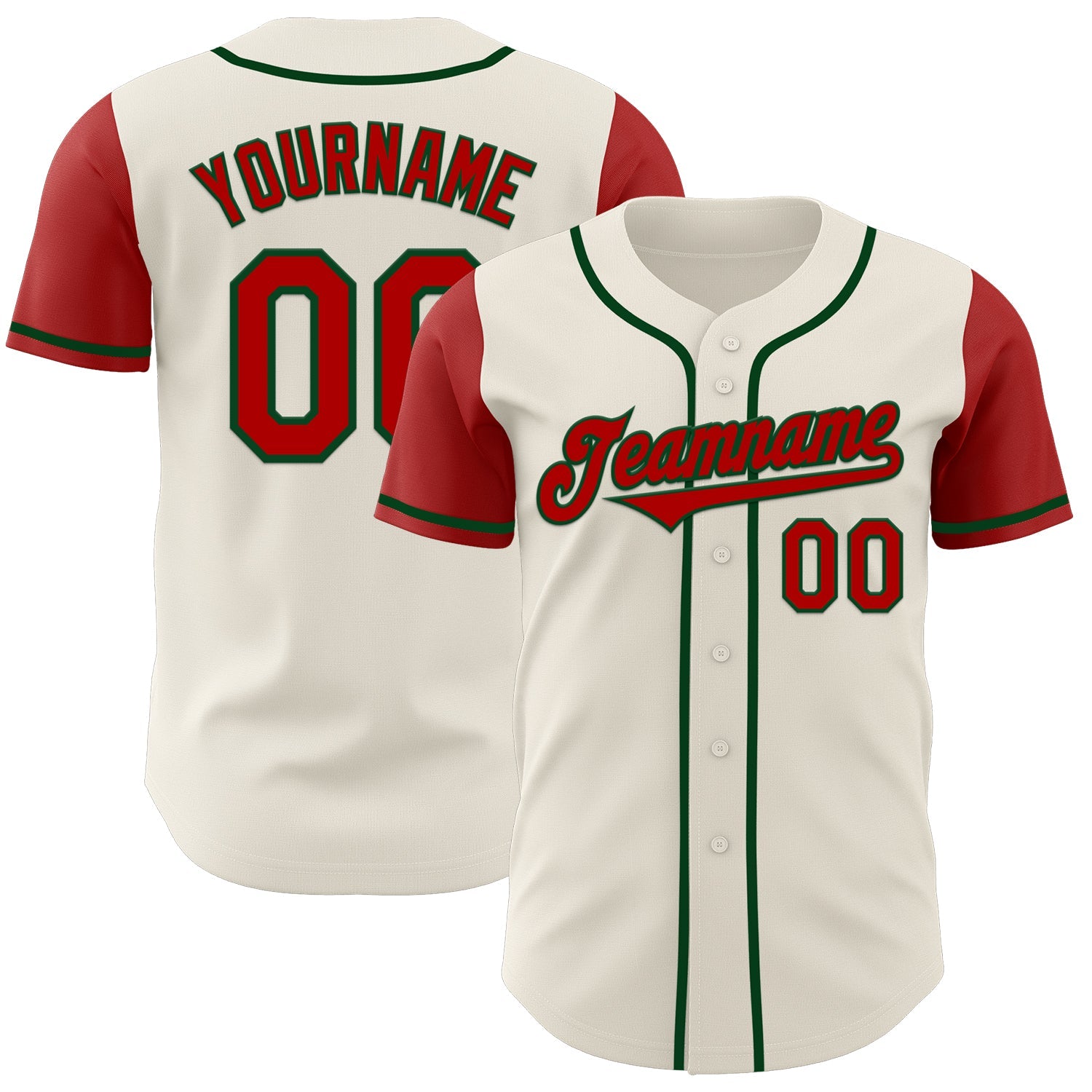 Custom Cream Red-Green Authentic Two Tone Baseball Jersey - Main View