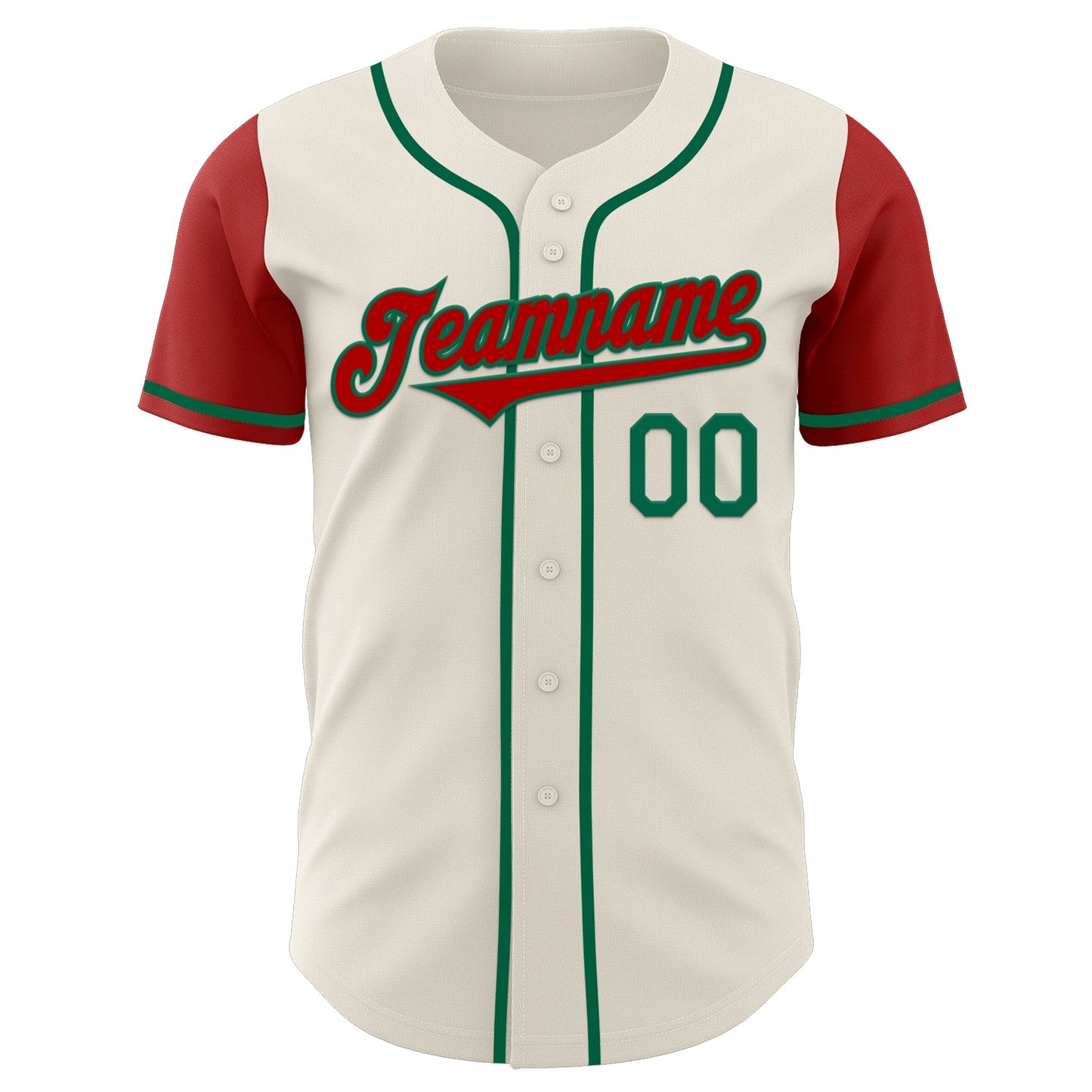 Custom Cream Red-Kelly Green Authentic Two Tone Baseball Jersey view 2