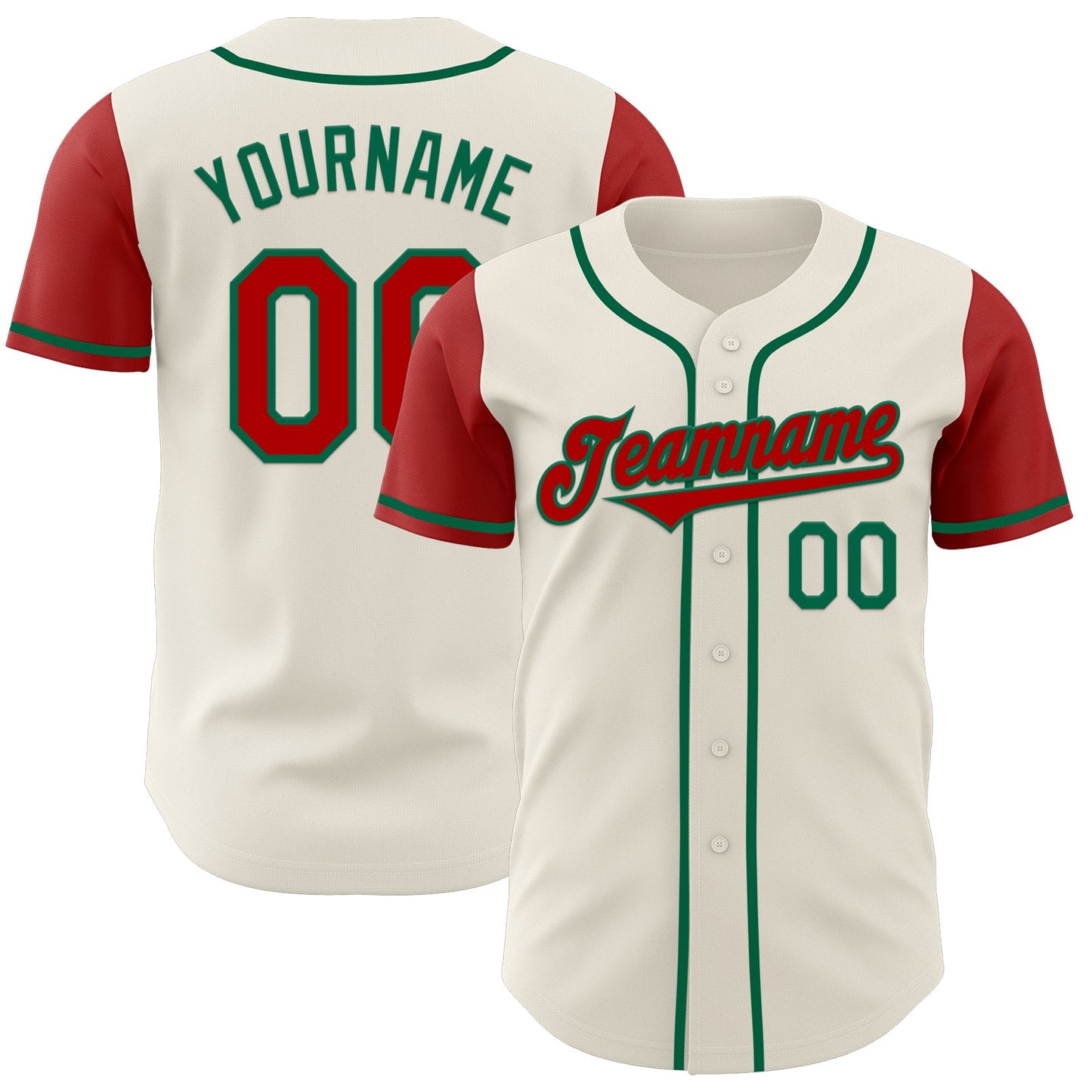 Custom Cream Red-Kelly Green Authentic Two Tone Baseball Jersey - Main View