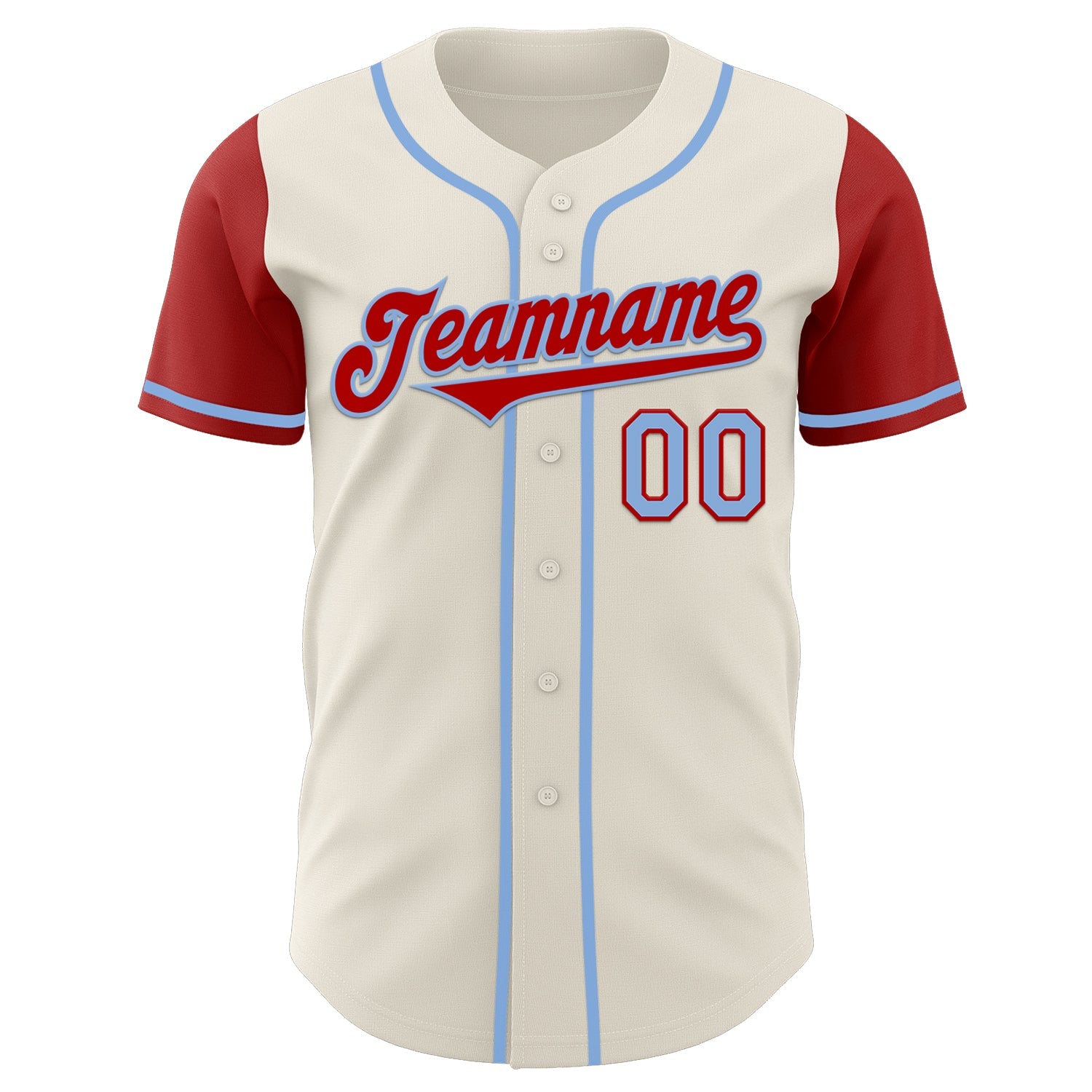 Custom Cream Red-Light Blue Authentic Two Tone Baseball Jersey view 2