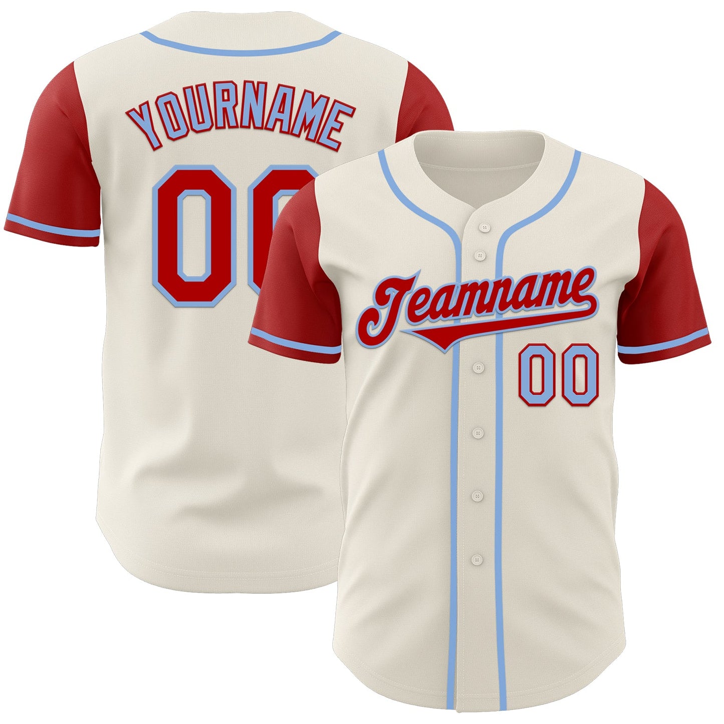 Custom Cream Red-Light Blue Authentic Two Tone Baseball Jersey - Main View