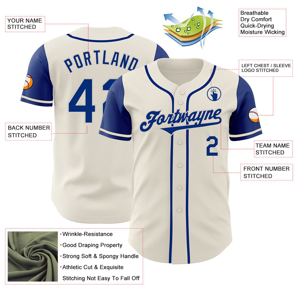 Custom Cream Royal Authentic Two Tone Baseball Jersey view 3