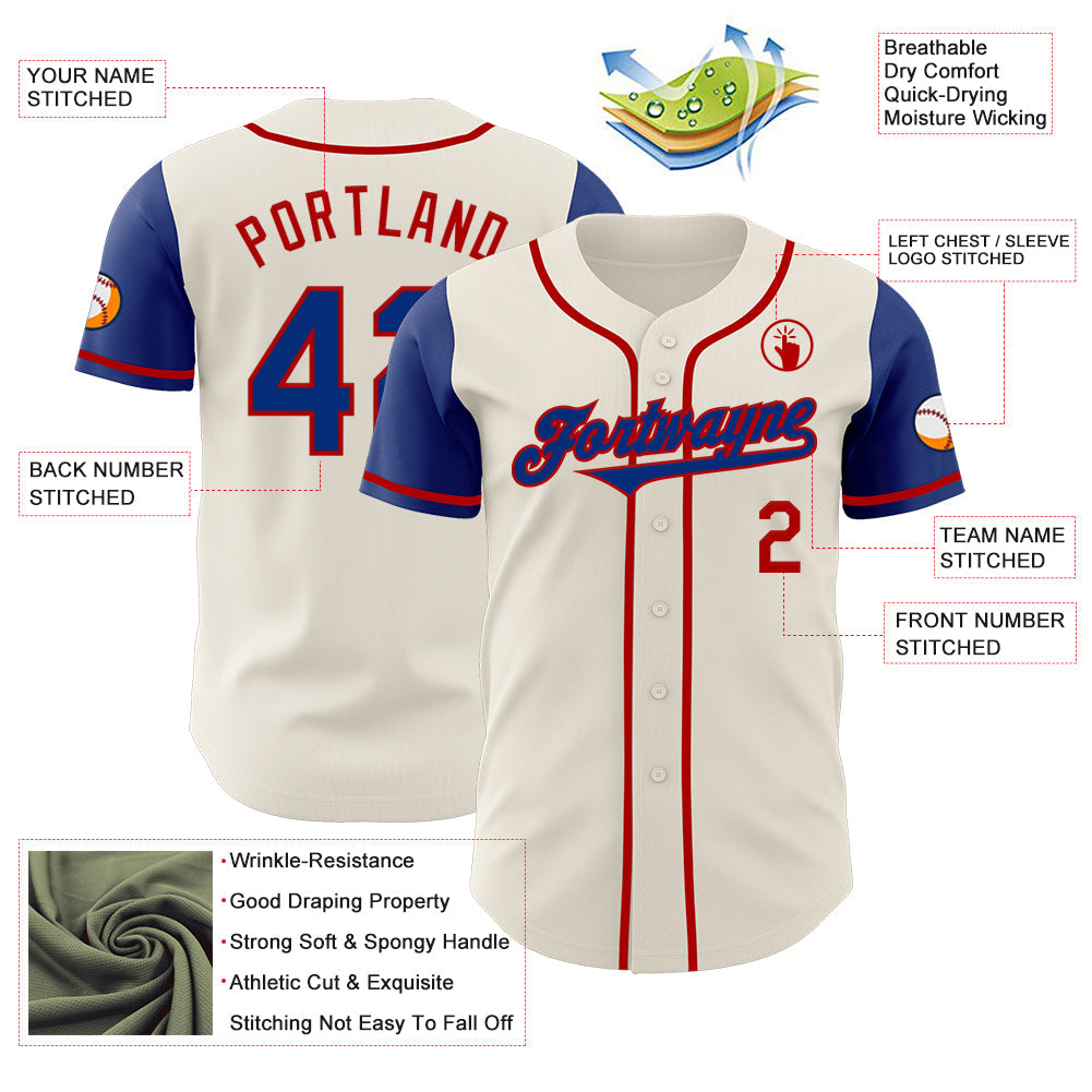 Custom Cream Royal-Red Authentic Two Tone Baseball Jersey view 3