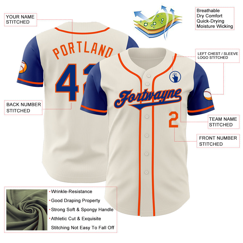 Custom Cream Royal-Orange Authentic Two Tone Baseball Jersey view 3