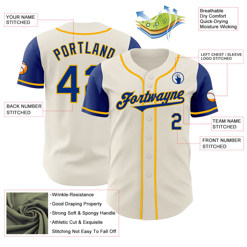Custom Cream Royal-Gold Authentic Two Tone Baseball Jersey view 3