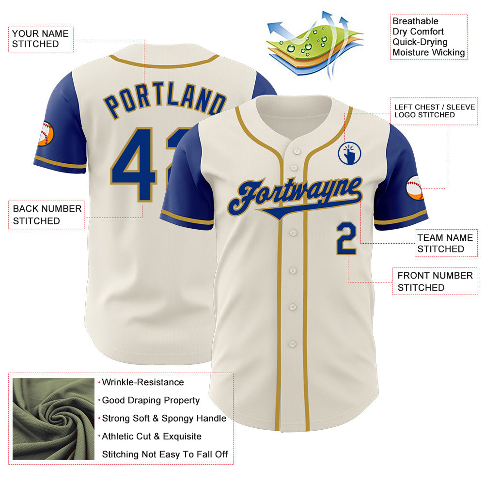 Custom Cream Royal-Old Gold Authentic Two Tone Baseball Jersey view 3