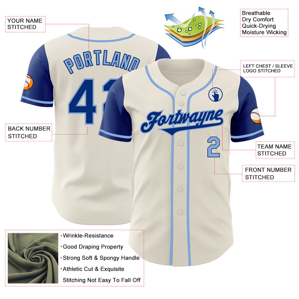 Custom Cream Royal-Light Blue Authentic Two Tone Baseball Jersey view 3