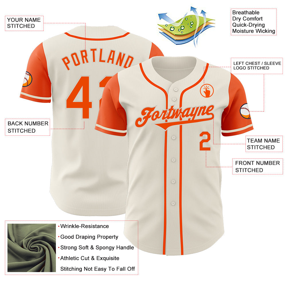 Custom Cream Orange Authentic Two Tone Baseball Jersey view 3