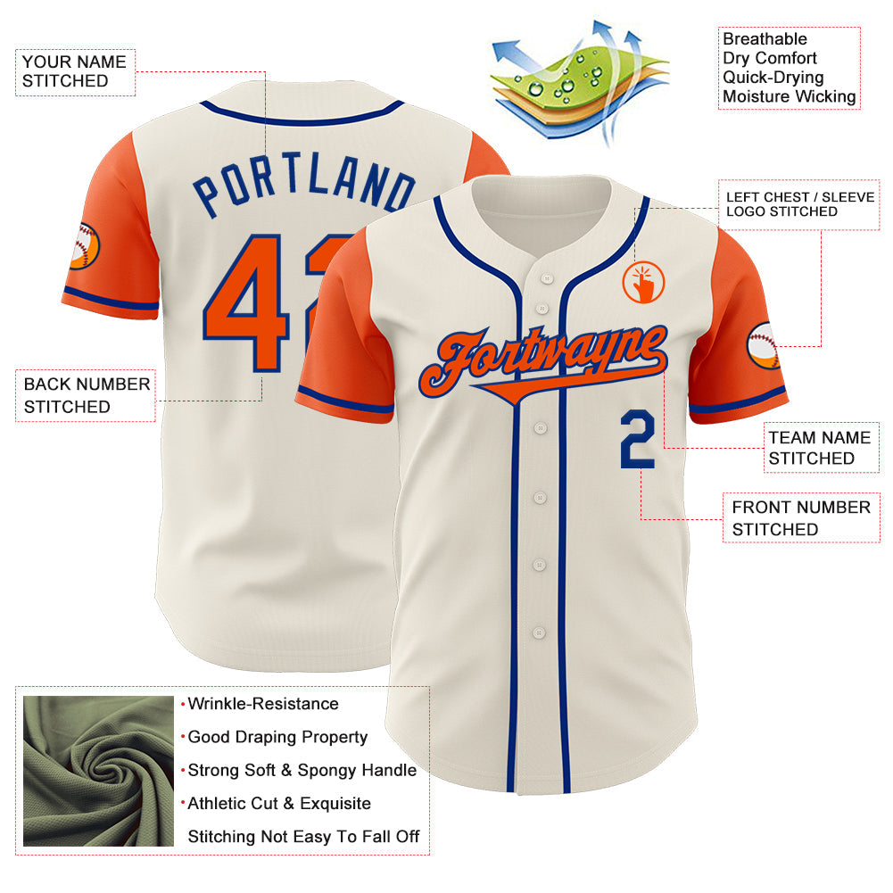 Custom Cream Orange-Royal Authentic Two Tone Baseball Jersey view 3