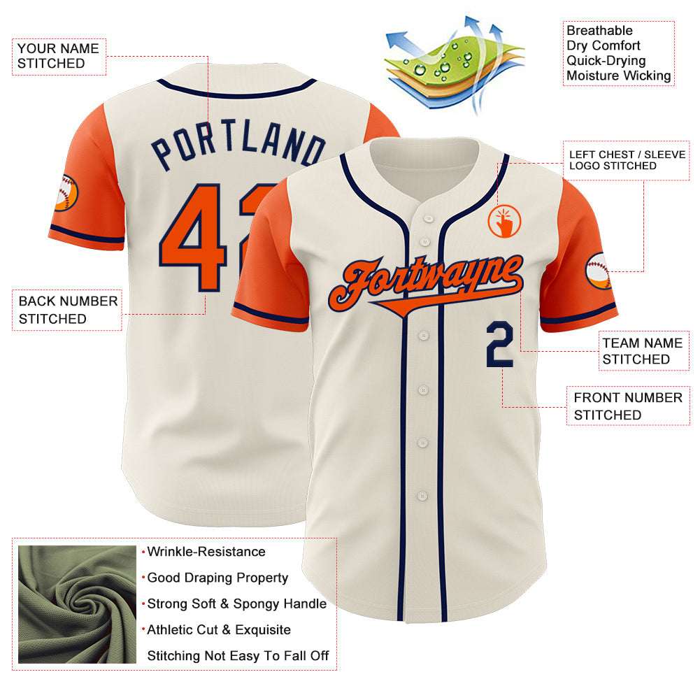 Custom Cream Orange-Navy Authentic Two Tone Baseball Jersey view 3