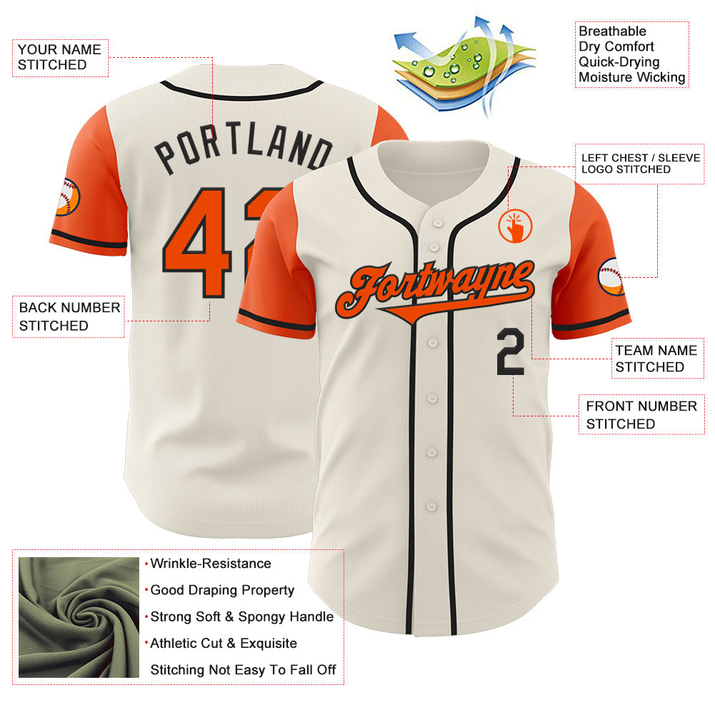 Custom Cream Orange-Black Authentic Two Tone Baseball Jersey view 3