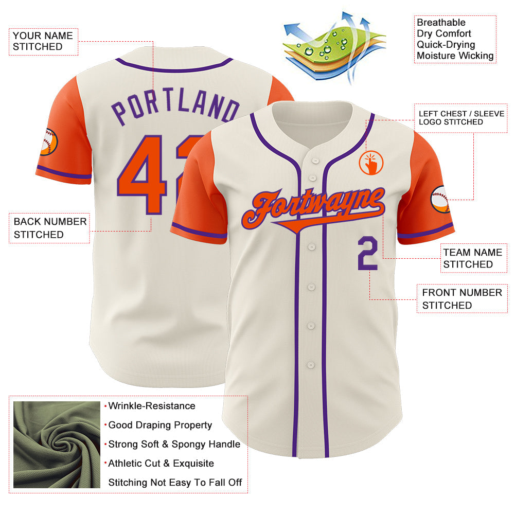 Custom Cream Orange-Purple Authentic Two Tone Baseball Jersey view 3