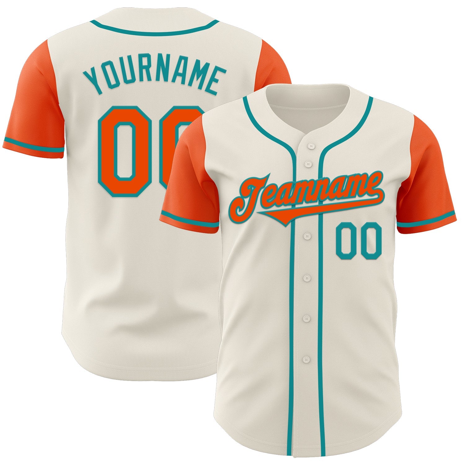 Custom Cream Orange-Teal Authentic Two Tone Baseball Jersey - Main View