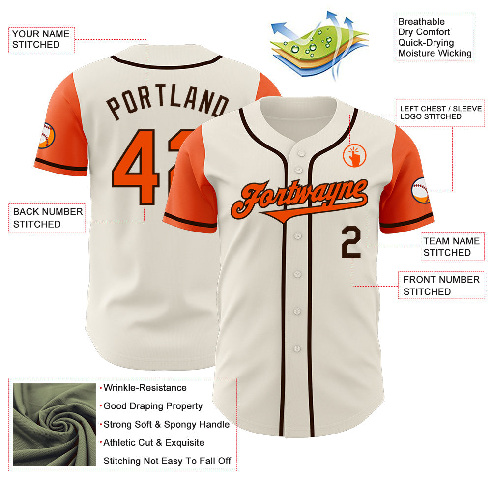 Custom Cream Orange-Brown Authentic Two Tone Baseball Jersey view 3
