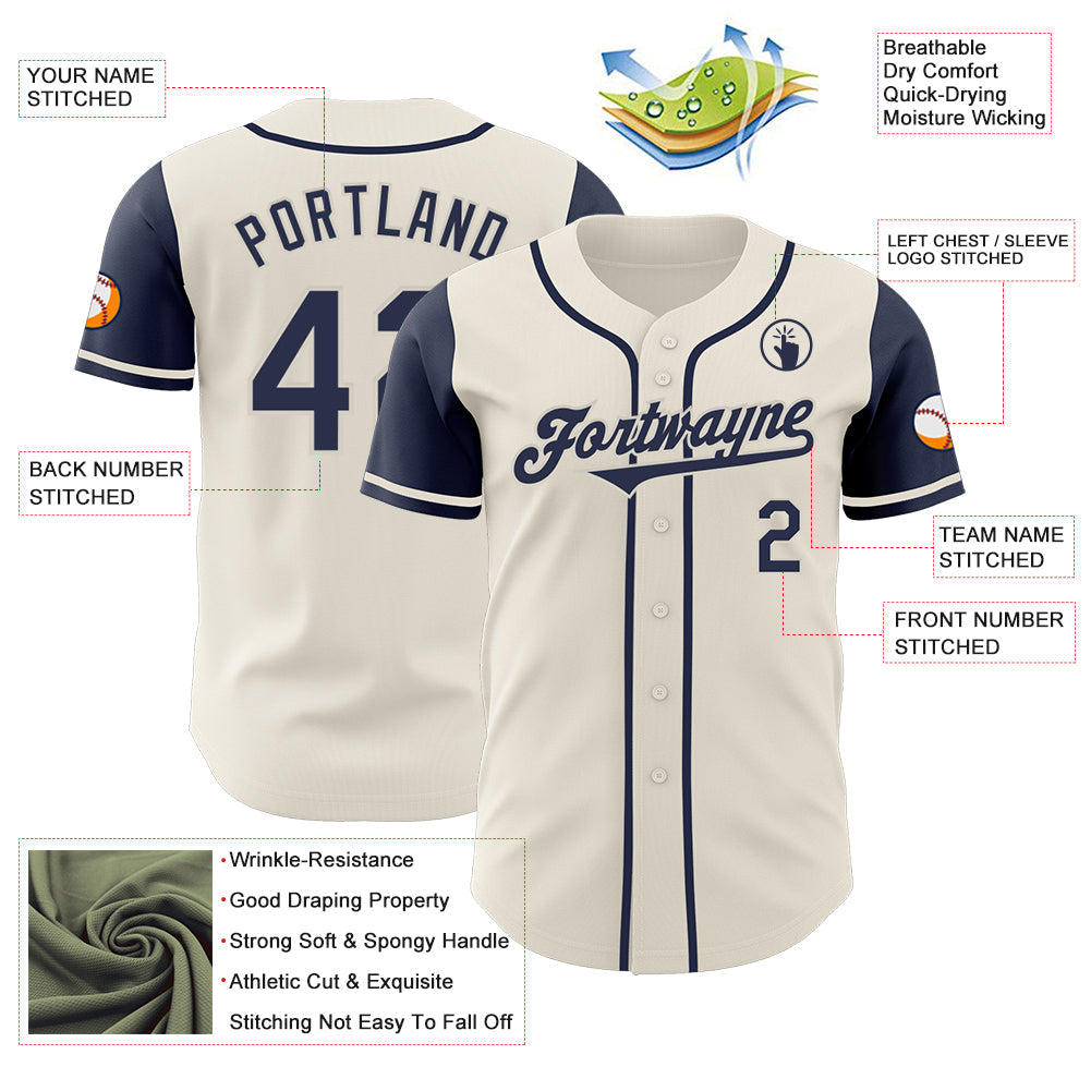 Custom Cream Navy Authentic Two Tone Baseball Jersey view 3