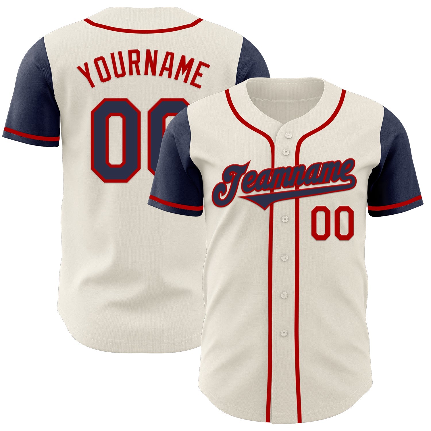 Custom Cream Navy-Red Authentic Two Tone Baseball Jersey - Main View