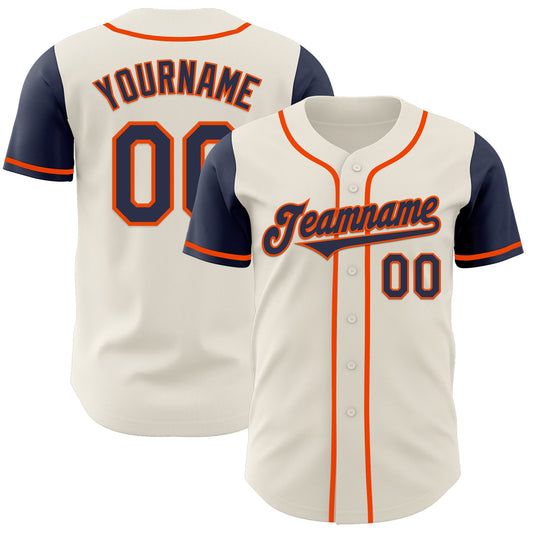 Custom Cream Navy-Orange Authentic Two Tone Baseball Jersey - Main View