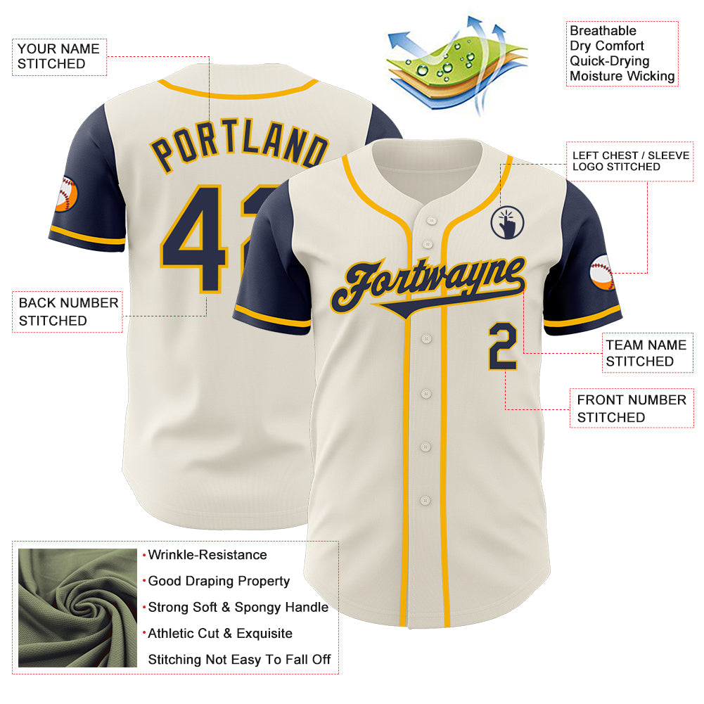 Custom Cream Navy-Gold Authentic Two Tone Baseball Jersey view 3