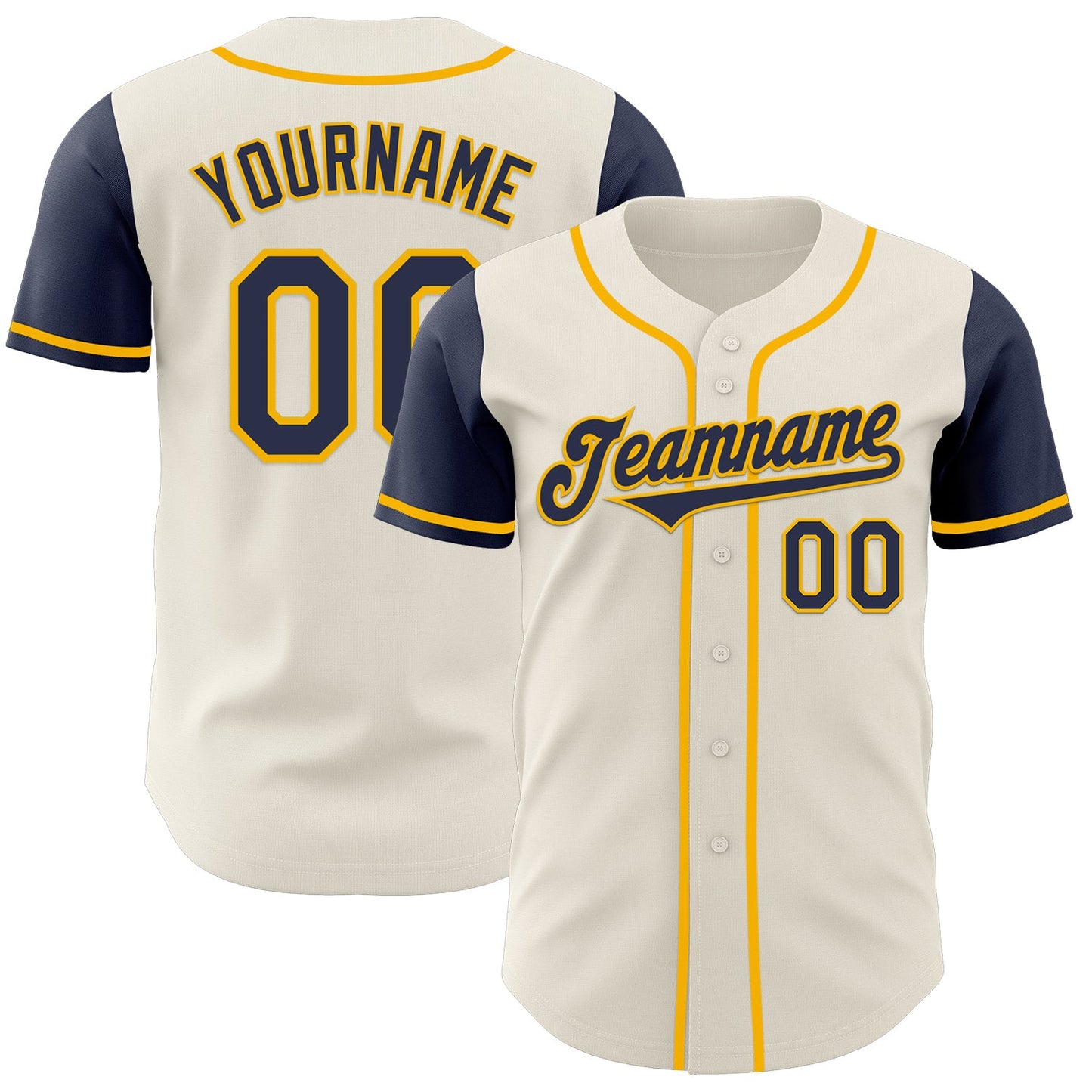 Custom Cream Navy-Gold Authentic Two Tone Baseball Jersey - Main View