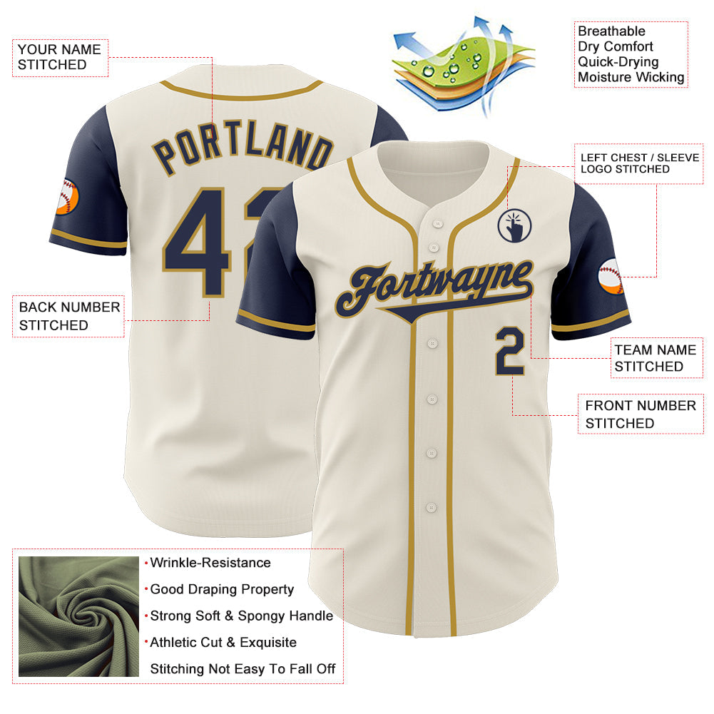 Custom Cream Navy-Old Gold Authentic Two Tone Baseball Jersey view 3