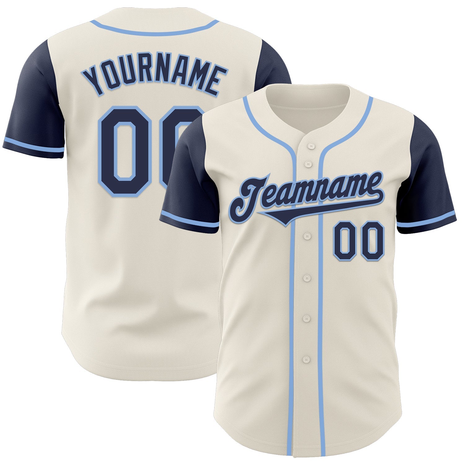 Custom Cream Navy-Light Blue Authentic Two Tone Baseball Jersey - Main View