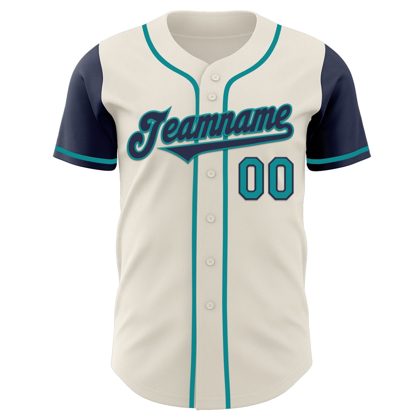 Custom Cream Navy-Teal Authentic Two Tone Baseball Jersey view 2