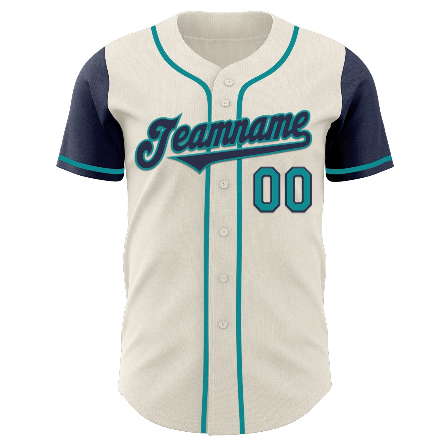 Custom Cream Navy-Teal Authentic Two Tone Baseball Jersey view 2