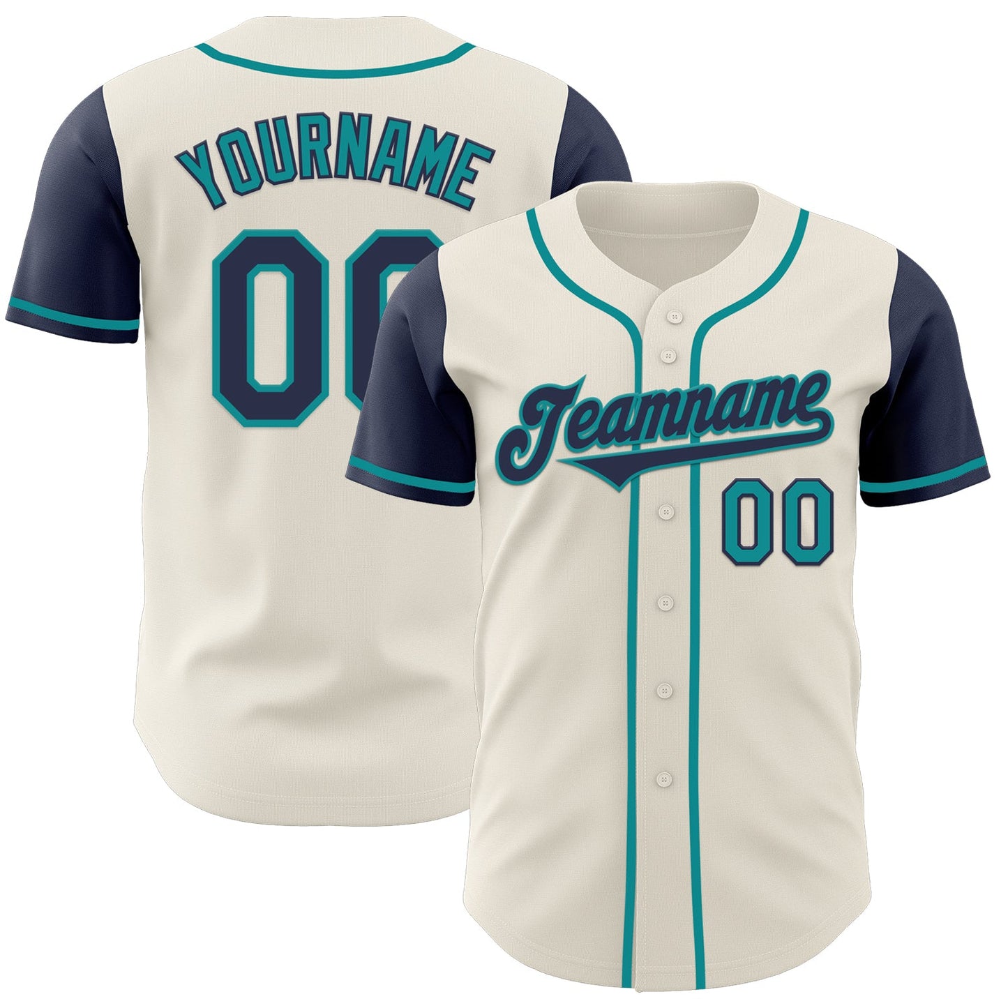 Custom Cream Navy-Teal Authentic Two Tone Baseball Jersey - Main View