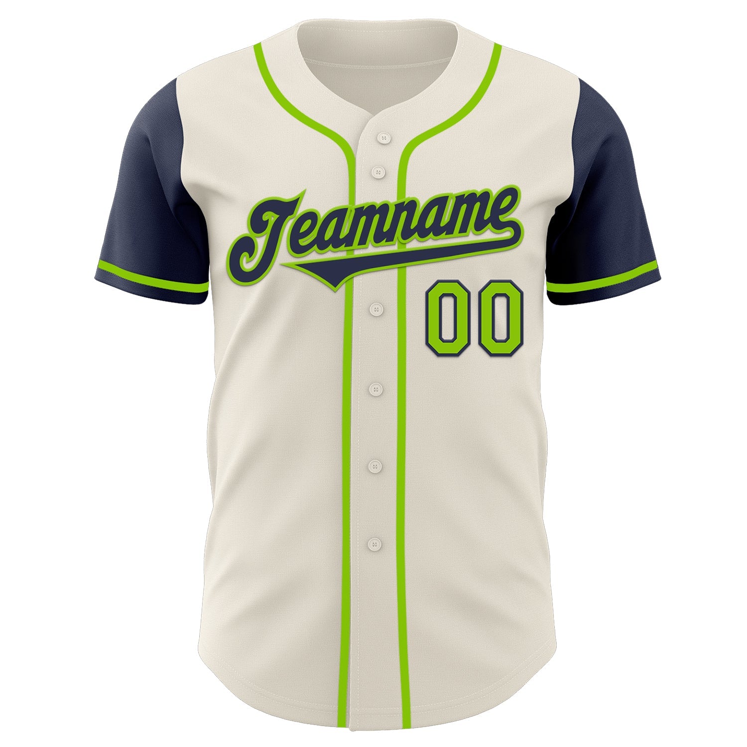 Custom Cream Navy-Neon Green Authentic Two Tone Baseball Jersey view 2