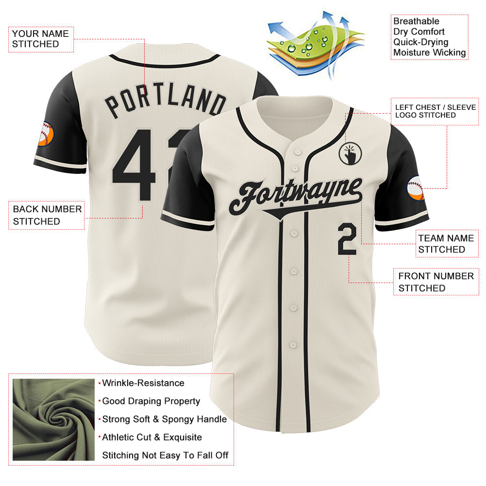 Custom Cream Black Authentic Two Tone Baseball Jersey view 3