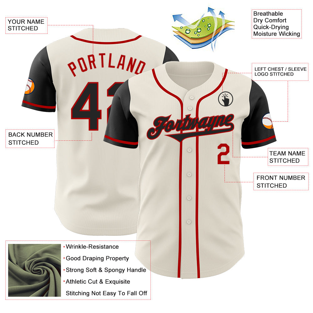 Custom Cream Black-Red Authentic Two Tone Baseball Jersey view 3
