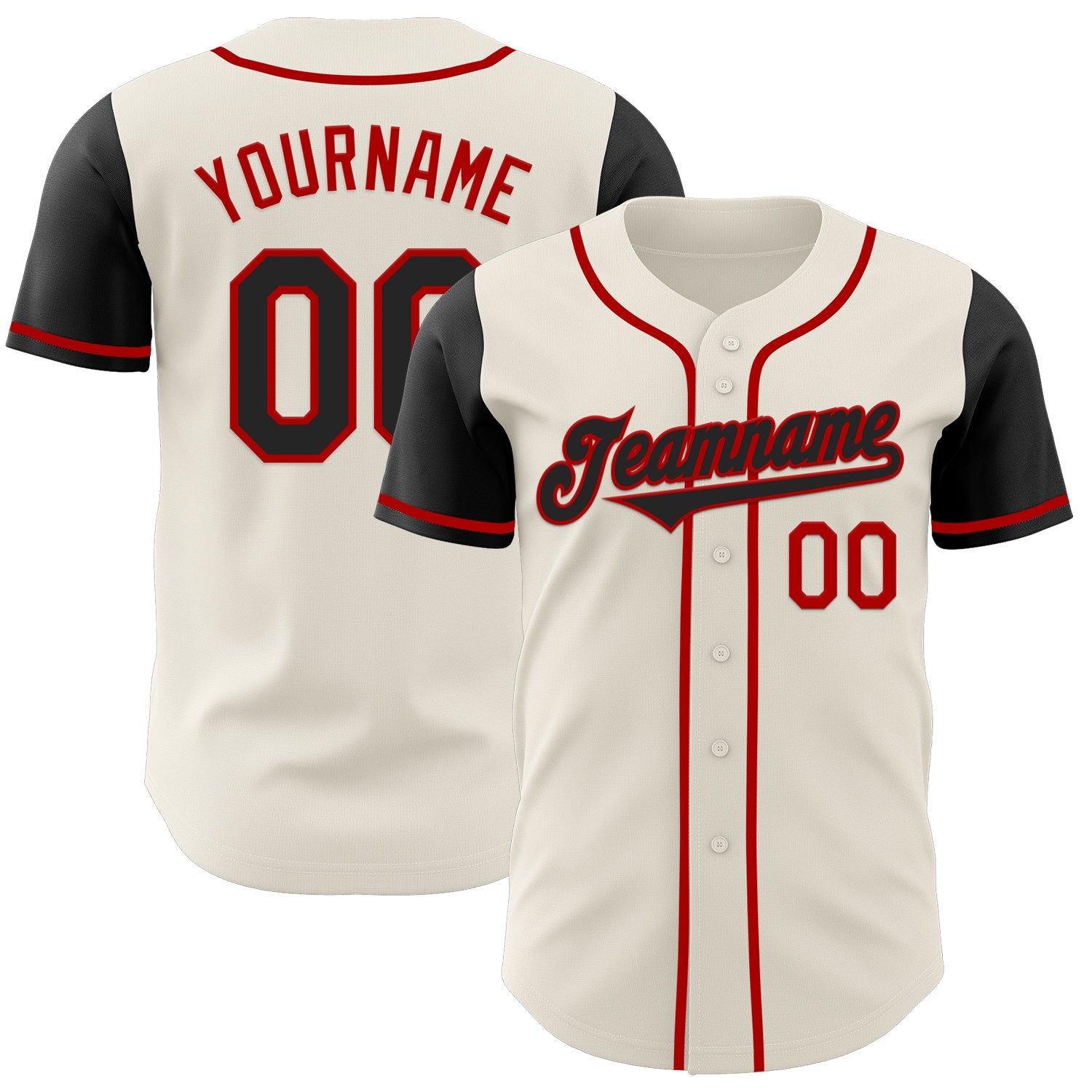 Custom Cream Black-Red Authentic Two Tone Baseball Jersey - Main View