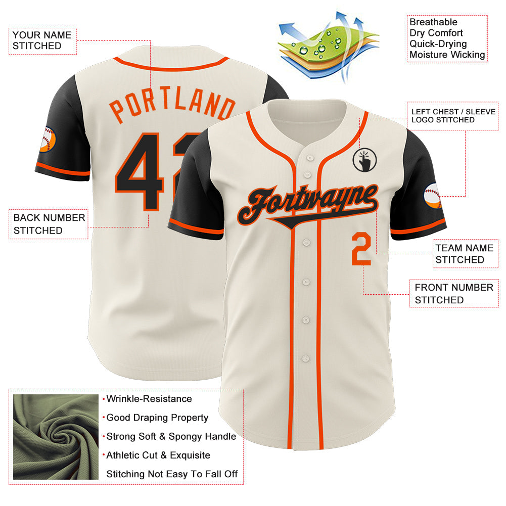 Custom Cream Black-Orange Authentic Two Tone Baseball Jersey view 3