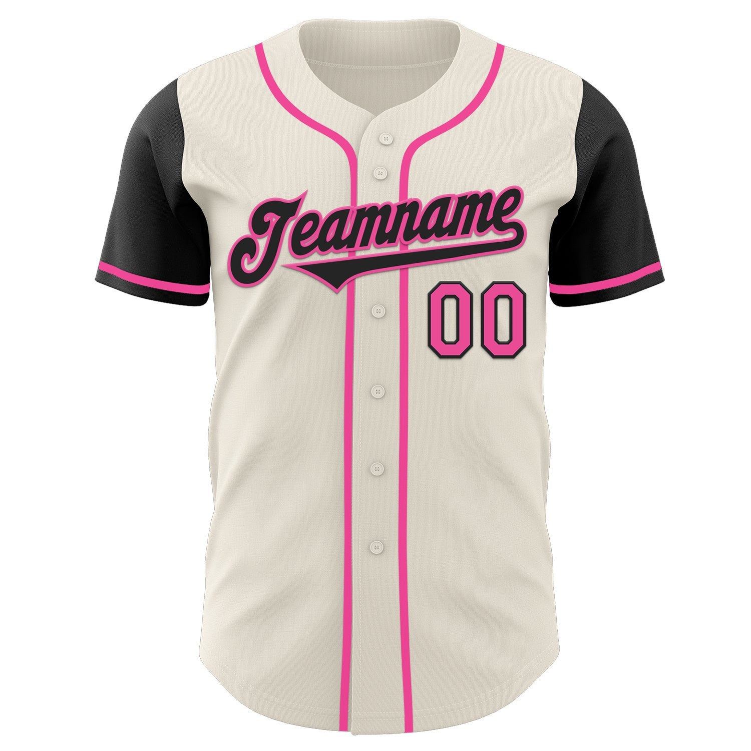 Custom Cream Black-Pink Authentic Two Tone Baseball Jersey view 2