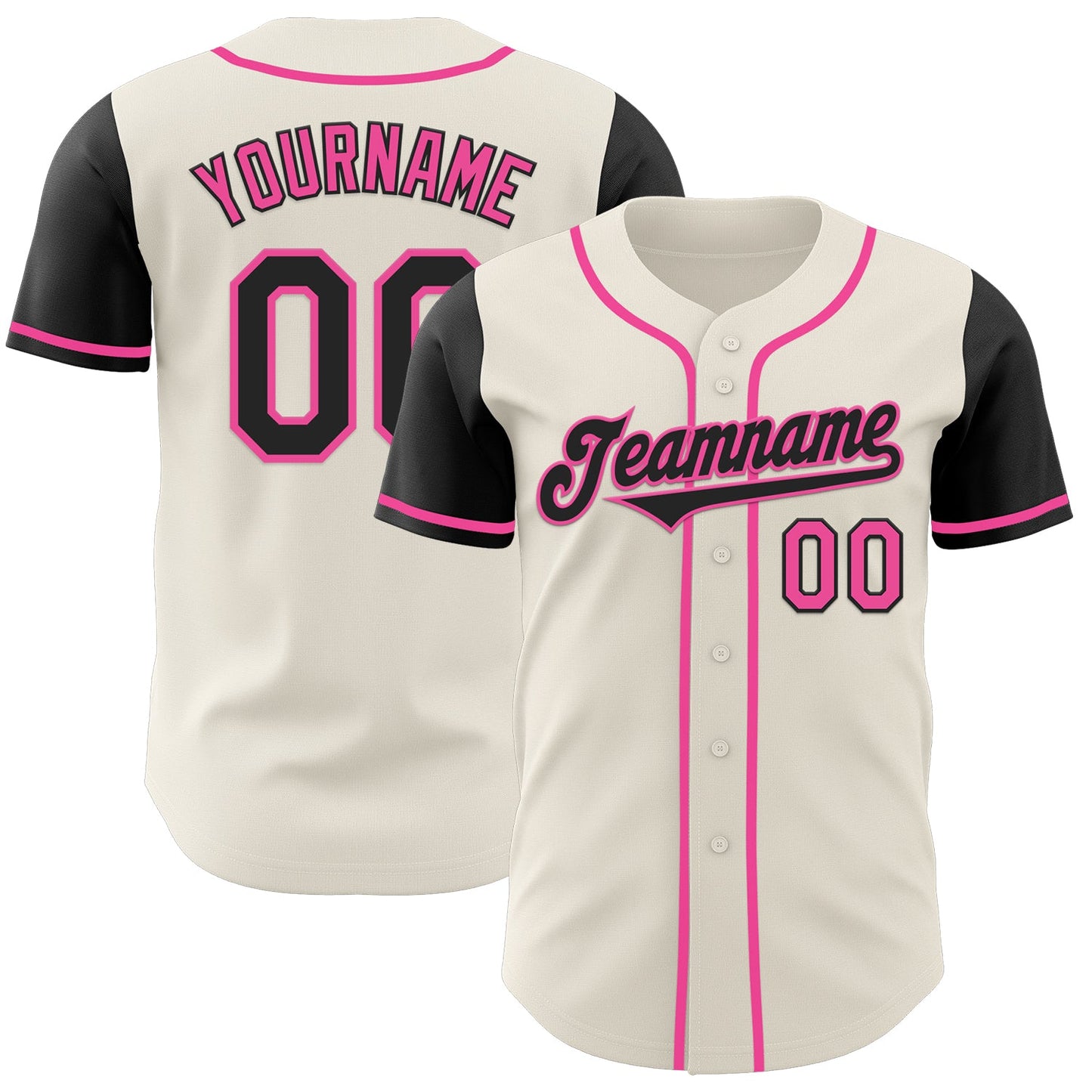 Custom Cream Black-Pink Authentic Two Tone Baseball Jersey - Main View