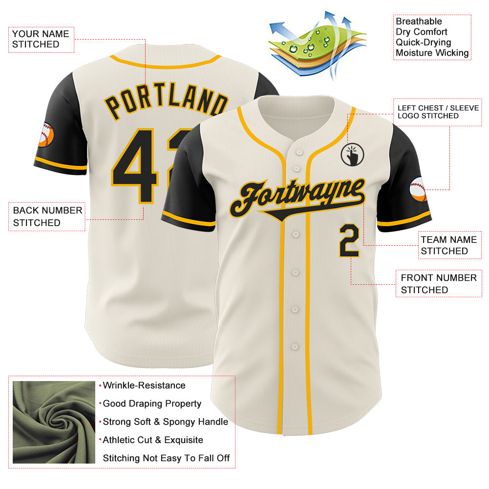 Custom Cream Black-Gold Authentic Two Tone Baseball Jersey view 3