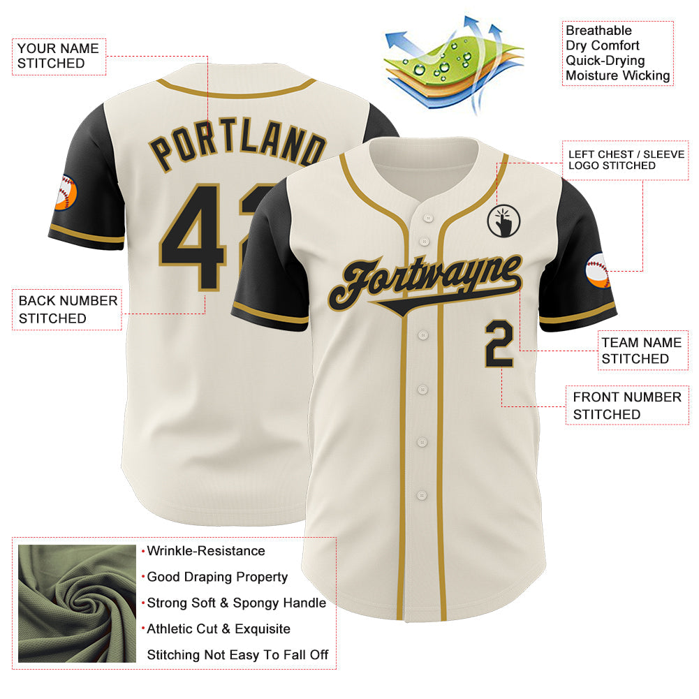 Custom Cream Black-Old Gold Authentic Two Tone Baseball Jersey view 3