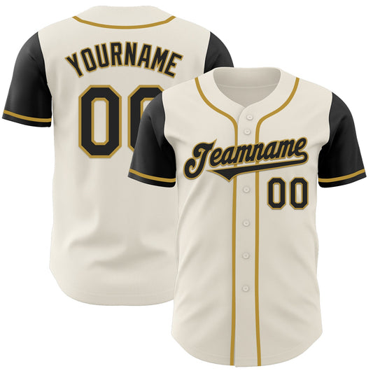 Custom Cream Black-Old Gold Authentic Two Tone Baseball Jersey - Main View