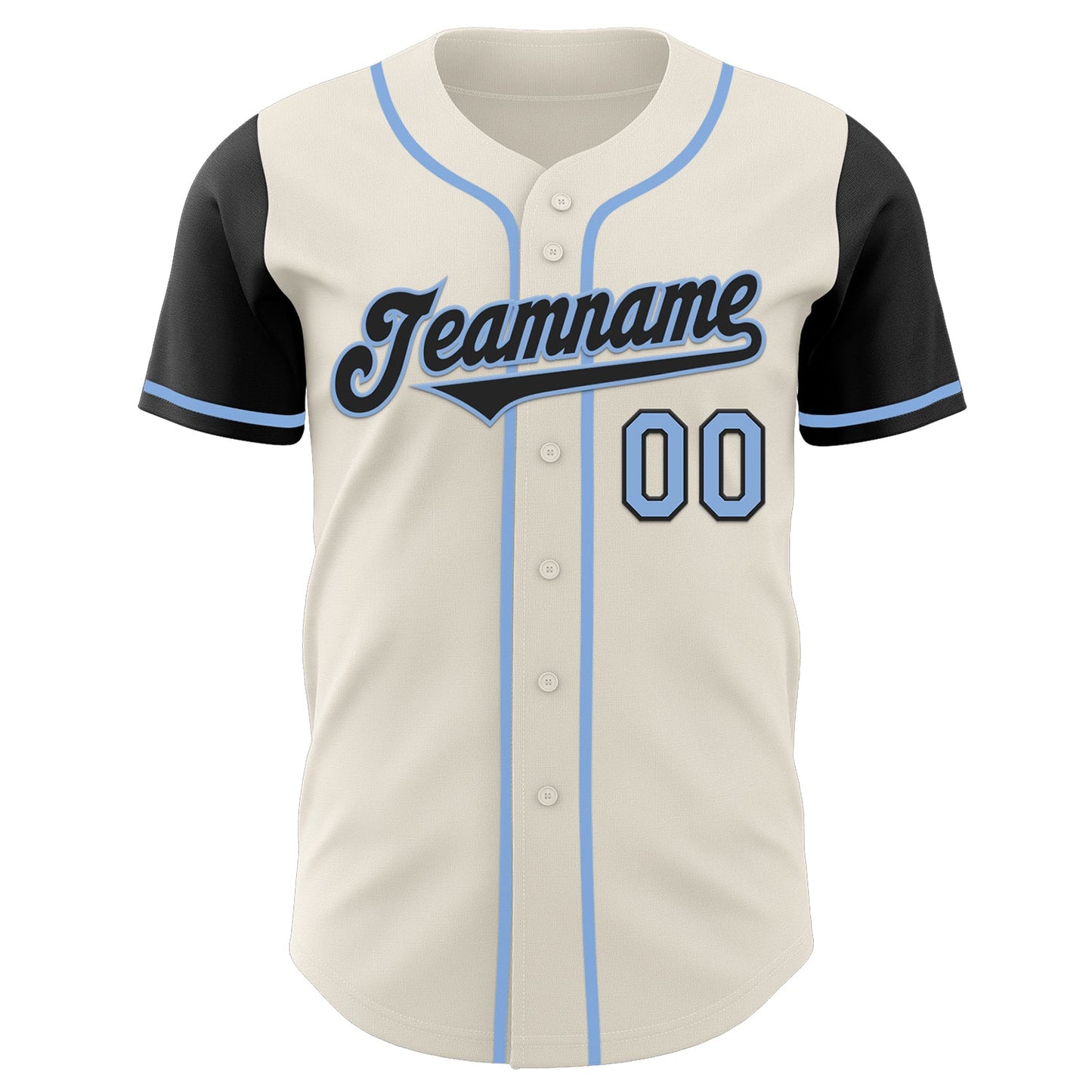 Custom Cream Black-Light Blue Authentic Two Tone Baseball Jersey view 2