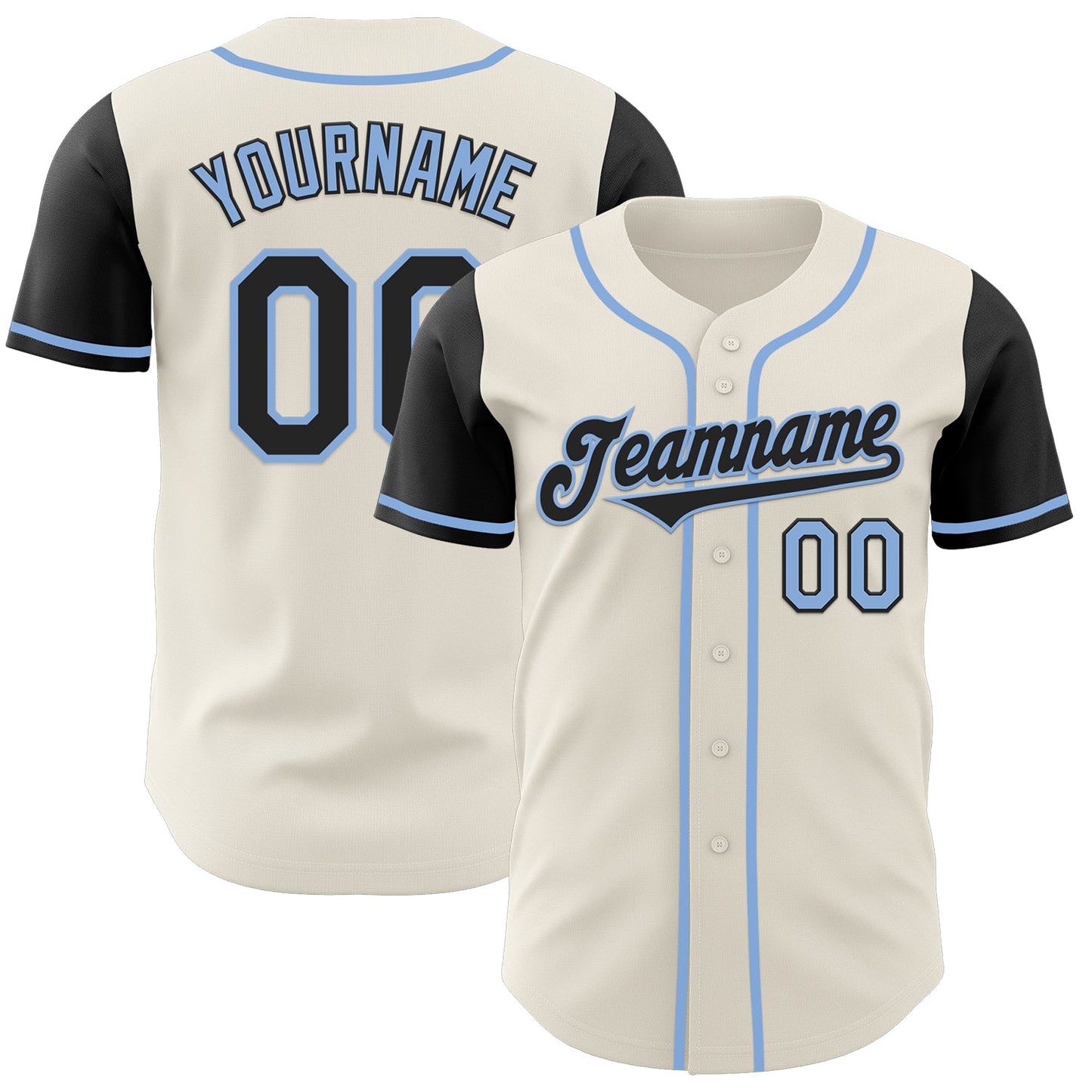 Custom Cream Black-Light Blue Authentic Two Tone Baseball Jersey - Main View
