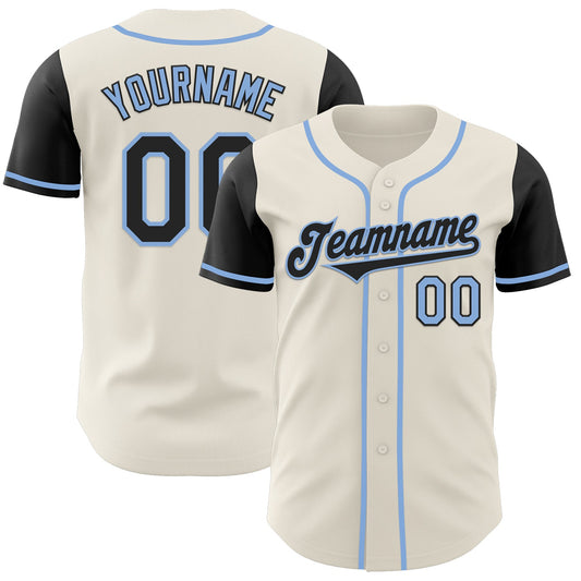 Custom Cream Black-Light Blue Authentic Two Tone Baseball Jersey - Main View